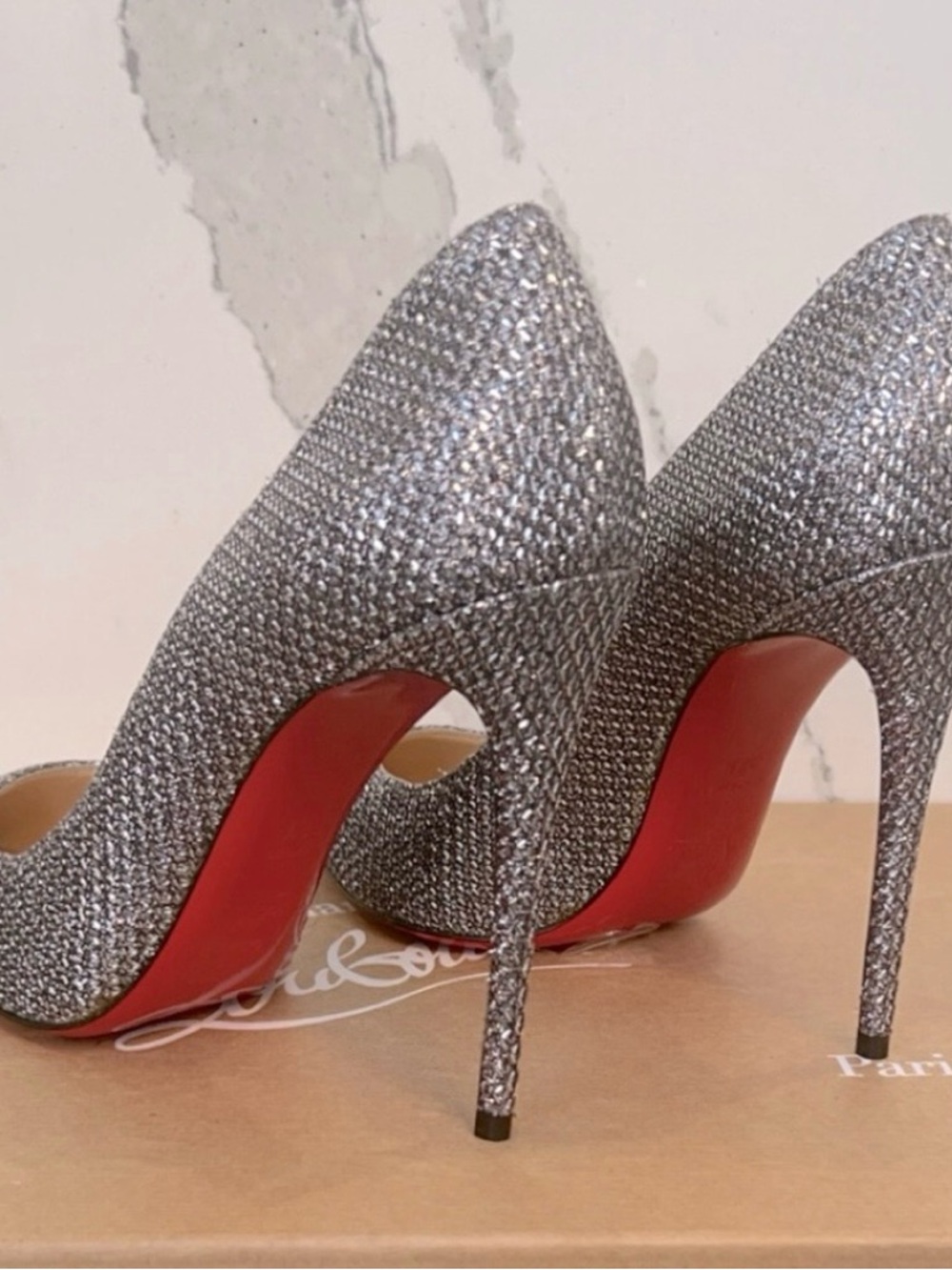 Christian Louboutin Silver Glitter Round toe Stiletto Pumps